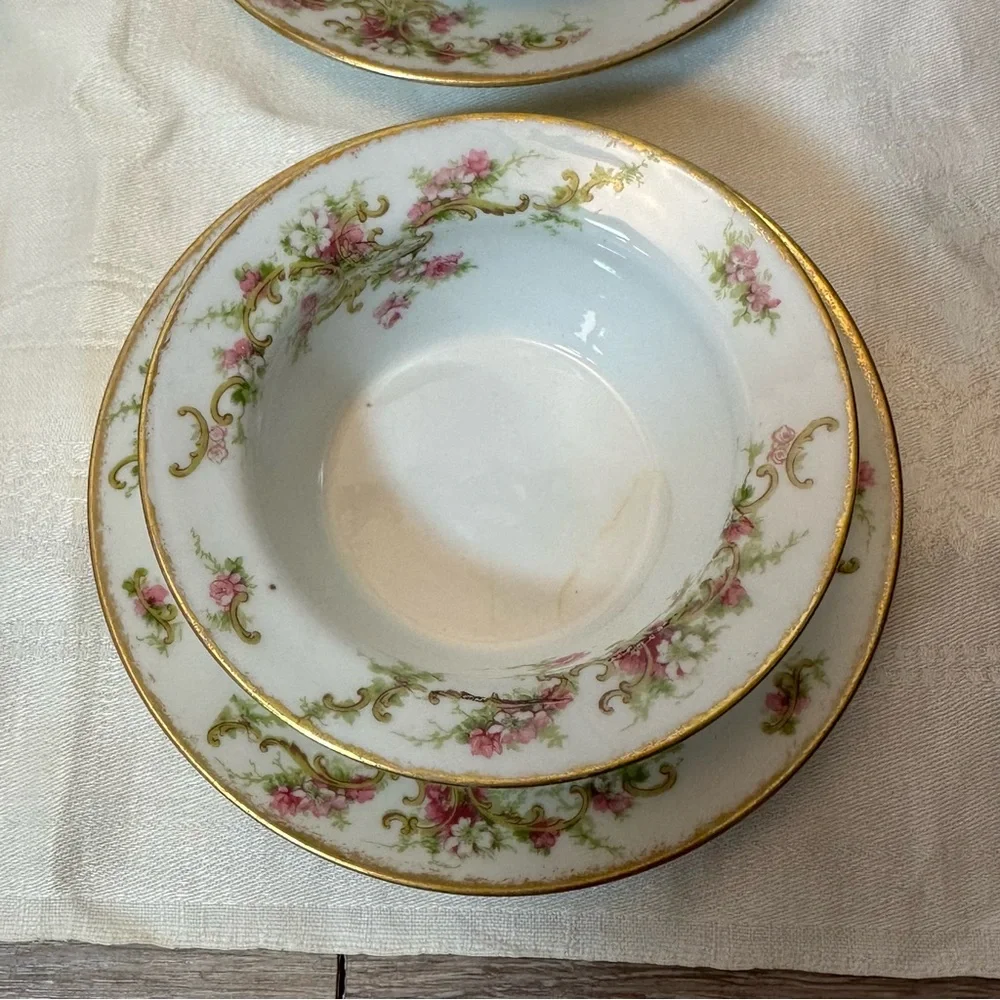 Antique Limoges Custard Cups (4) with Underplates (7)